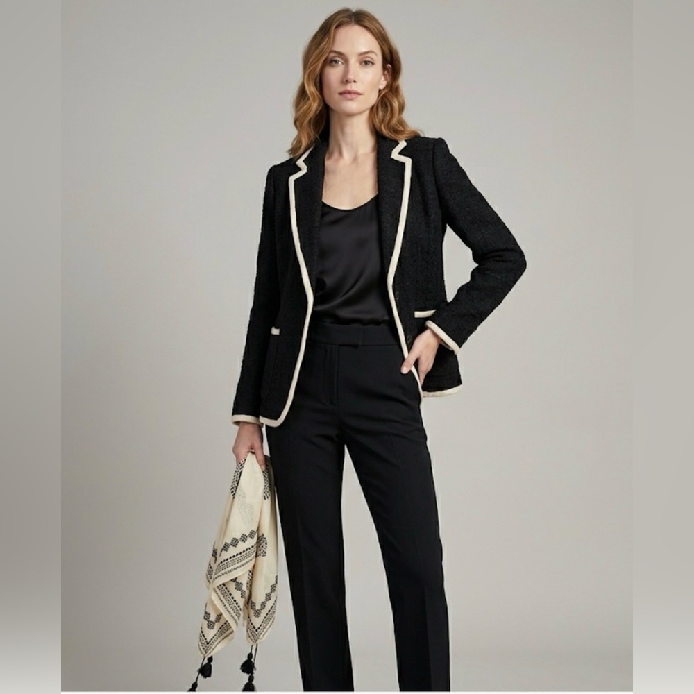 Isabel Marant Étoile "Kira" Textured Tweed Blazer with Cream Piping 36